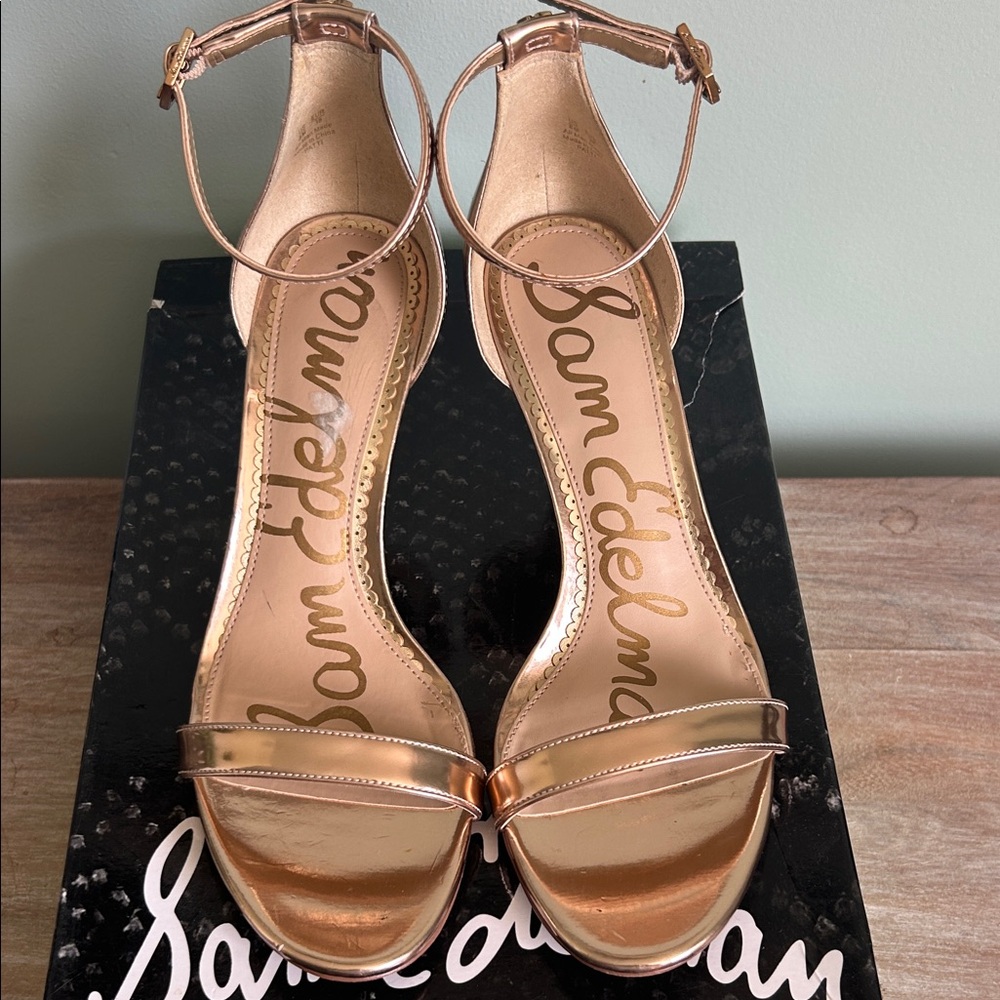 Sam Edelman Rose Gold Ankle-Strap Stilettos